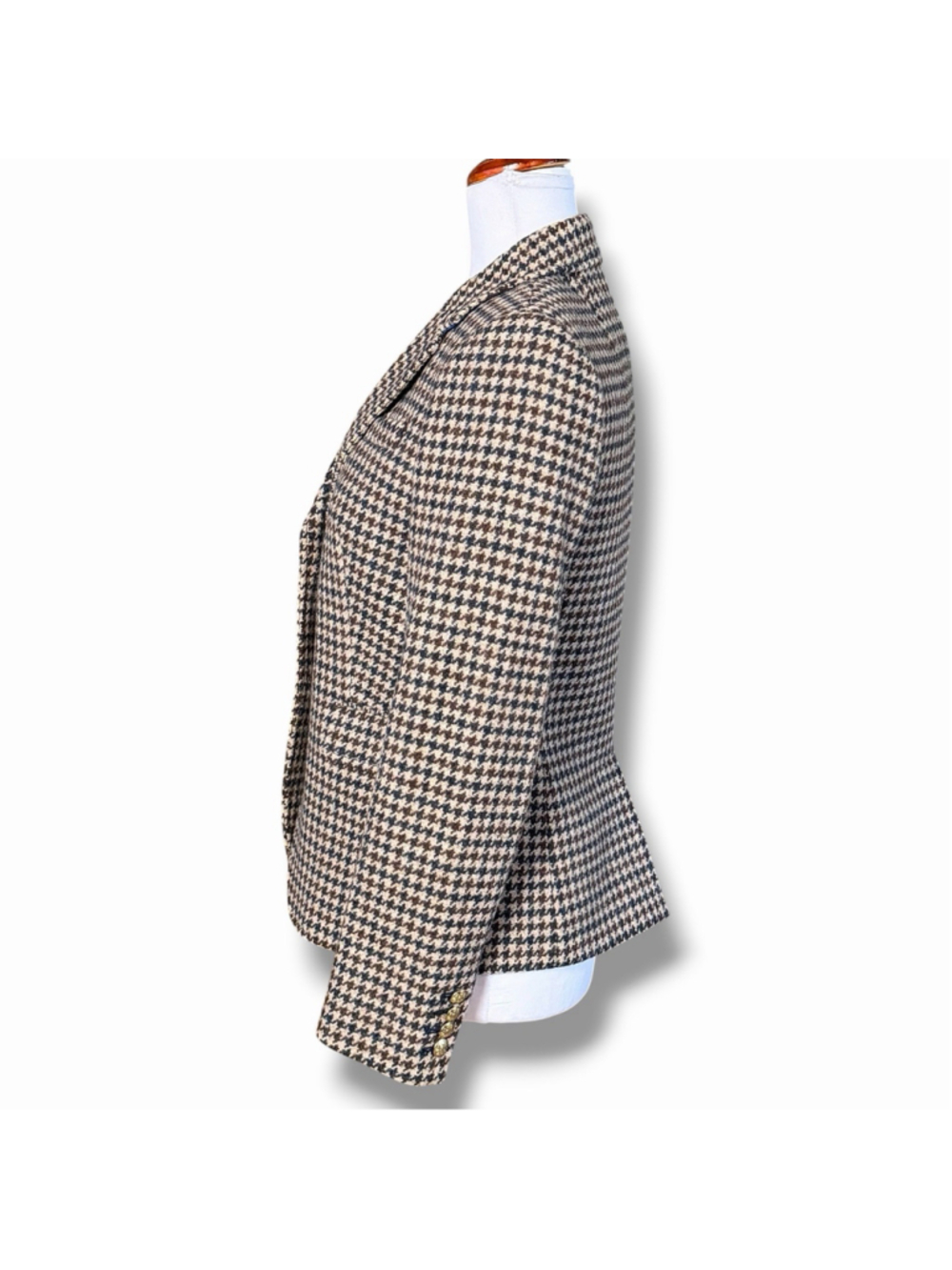 J.Crew Schoolboy Houndstooth Wool Blazer Brown Navy Gold Crest Buttons Size 2 - Picture 2 of 7